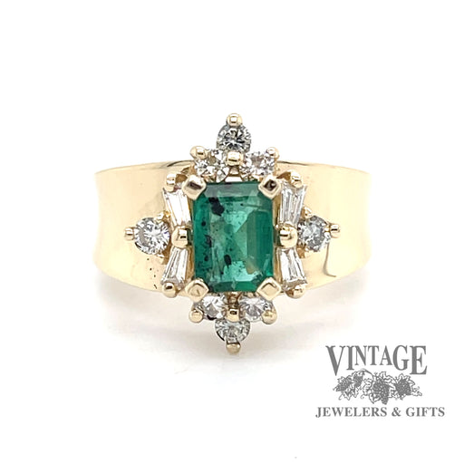 Emerald and diamond 14ky gold tapered ring