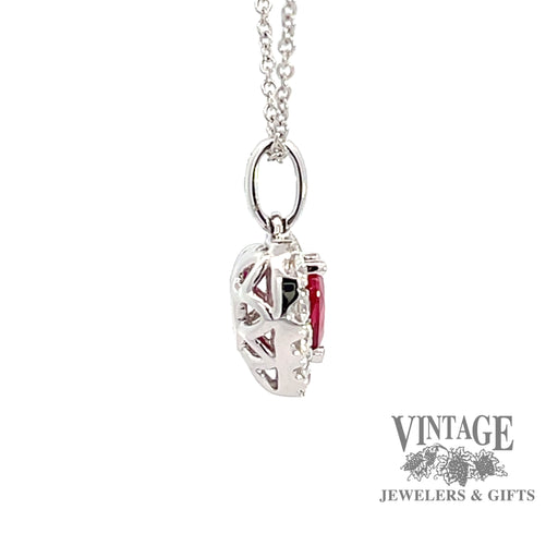 Heart shaped natural ruby and diamond 14KW gold pendant side