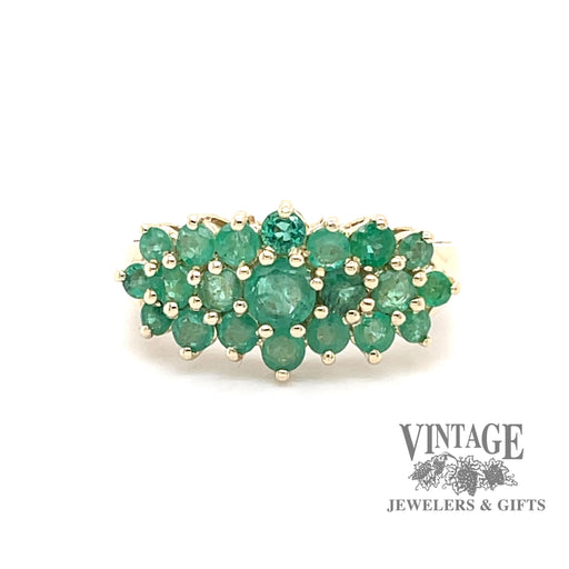 Emerald cluster 14ky gold ring