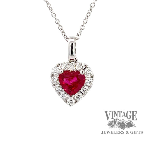 Heart shaped natural ruby and diamond 14KW gold pendant