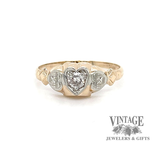 Vintage 14k gold heart motif diamond solitaire ring