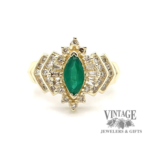 Marquise emerald and diamond 14ky gold ring