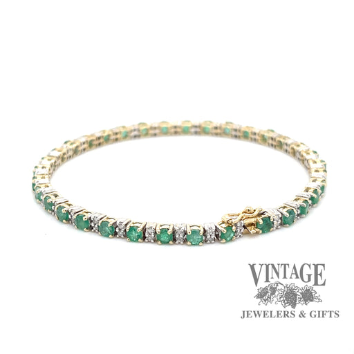 Natural emerald and diamond 14k gold 7” line bracelet clasp