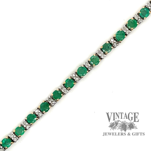 Natural emerald and diamond 14k gold 7” line bracelet