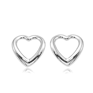 Open heart 14 karat white gold pierced stud earrings