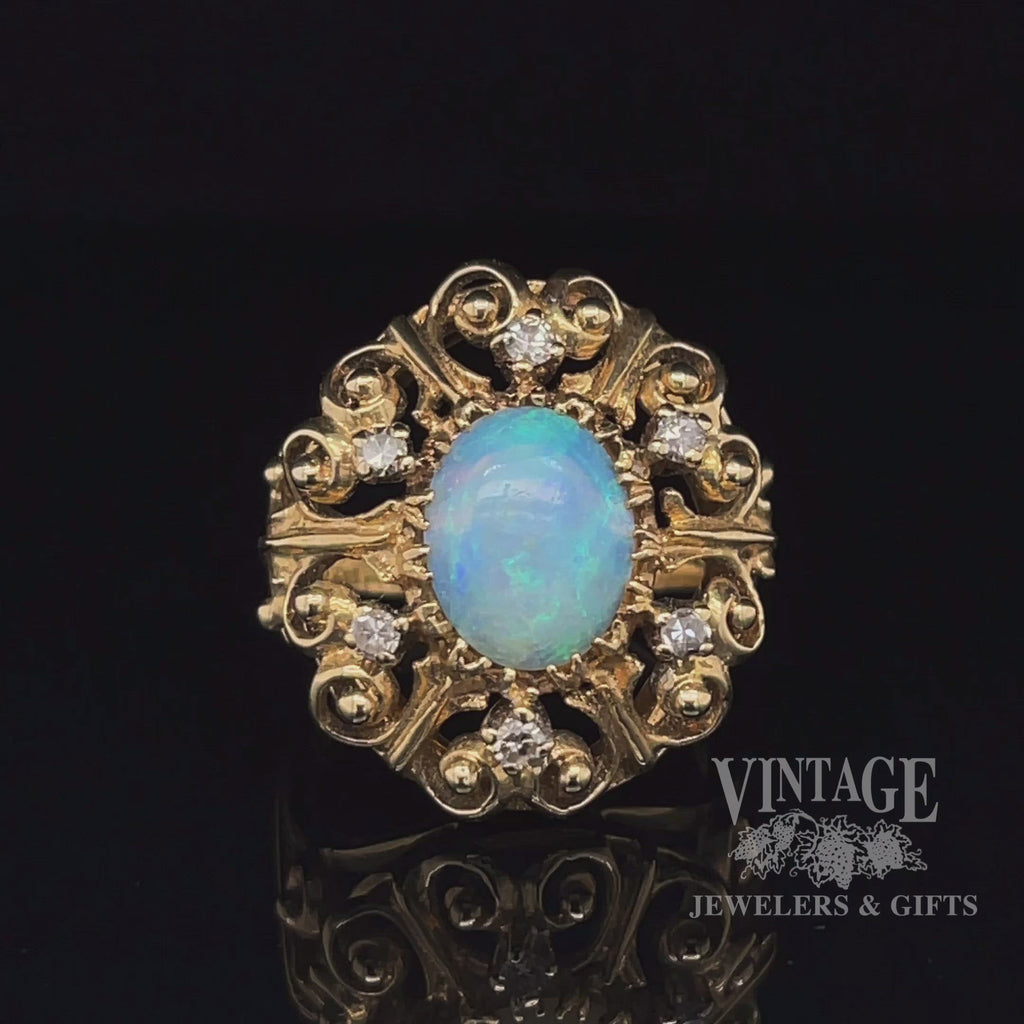 Opal and diamond 14ky gold scroll ring video