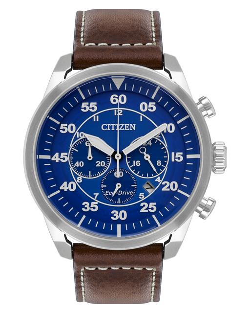 Men's stainless steel blue dial Eco Drive chronograph watch