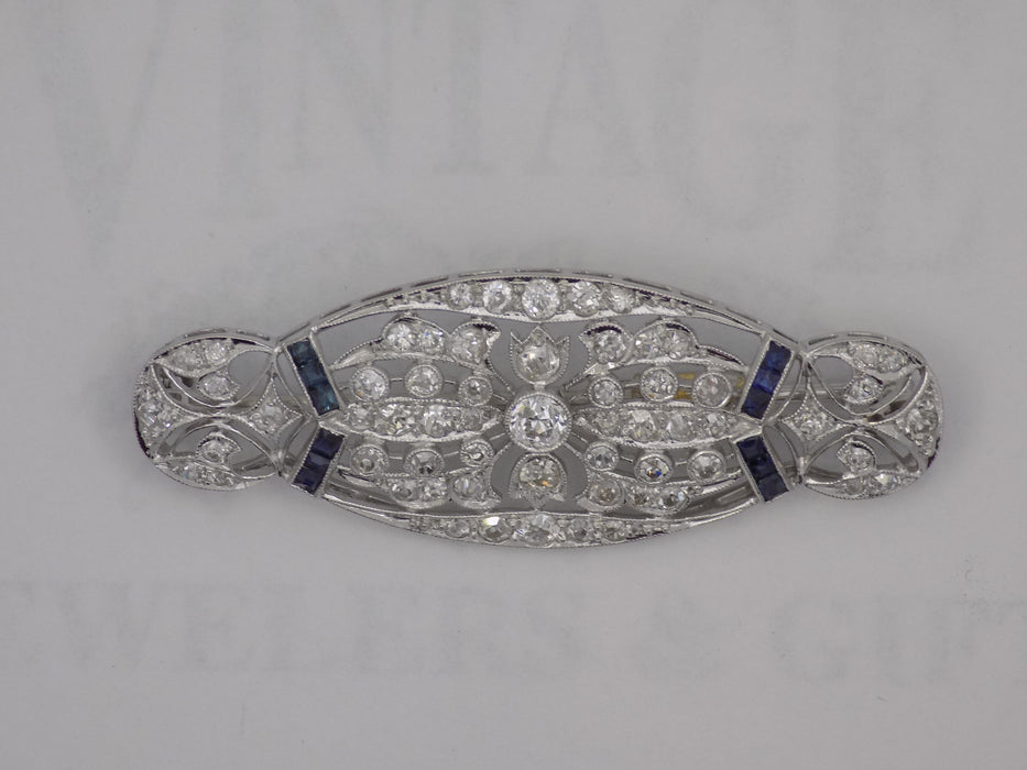 Edwardian platinum diamond and sapphire pin