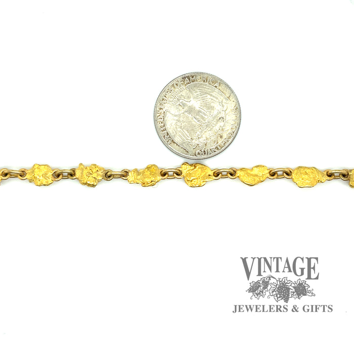 Natural gold nugget 6.25” bracelet quarter for scale