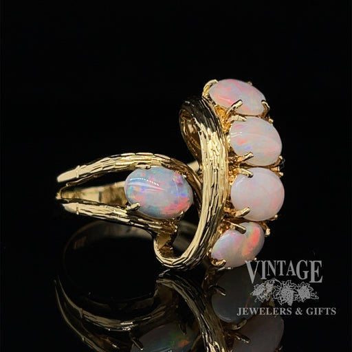 Opal cluster 18ky gold ring perspective