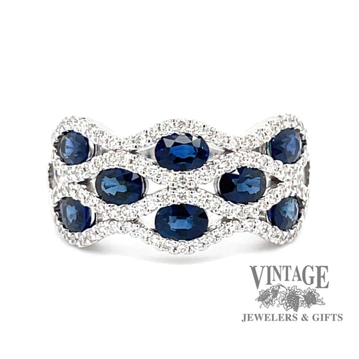 14 karat white gold Blue sapphire and diamond band ring