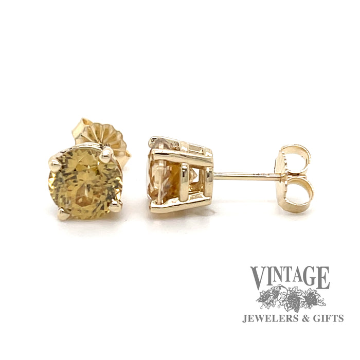4.02 carat Natural Golden Zircon 14ky gold stud earrings