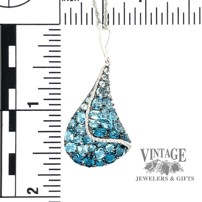 14kw gold blue topaz cluster and diamond pave necklace with scale