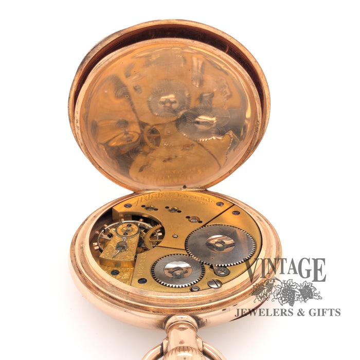 American Waltham pocket watch with solid 14k gold case, inside, movement