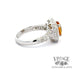 18kw gold 1.80ct Orange sapphire diamond pave halo ring, side view