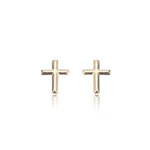 14ky gold small raised cross pierced stud earrings