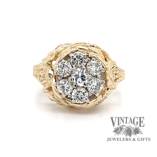 Nature inspired Diamond cluster Ring in 14k Yellow Gold FRONT