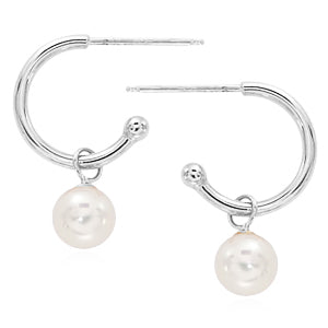 14 karat white gold small pierced post hoop earring with 6 mm freshwater pearl drop
