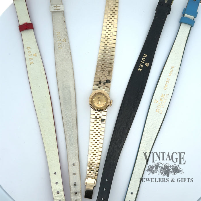 Vintage Ladies slide Rolex 18ky gold watch & back of additional bands