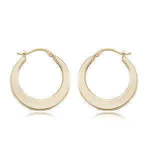 14 karat yellow gold tapered flat crescent shape pierced hoop earrings