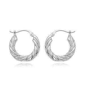 14 karat white gold small swirl shell pierced tube hoop earrings