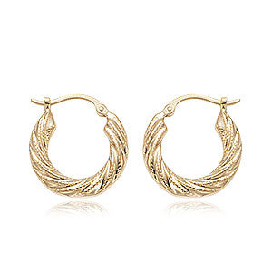 14 karat yellow gold small beaded swirl shell pierced hoop earrings