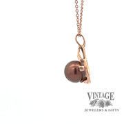 14k Rose Gold Pearl leaf pendant side