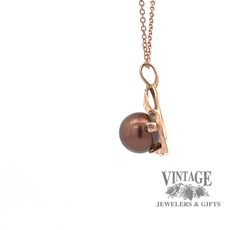 14k Rose Gold Pearl leaf pendant side