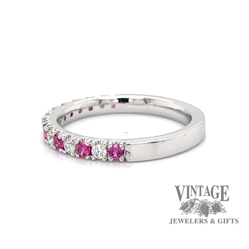 Pink sapphire and diamond 14kw gold ring stacker side
