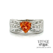 14 karat white gold Mandarin garnet (Spessartine) and diamond ring