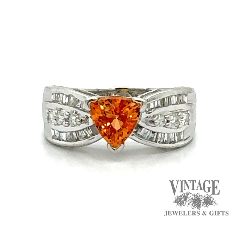 14 karat white gold Mandarin garnet (Spessartine) and diamond ring