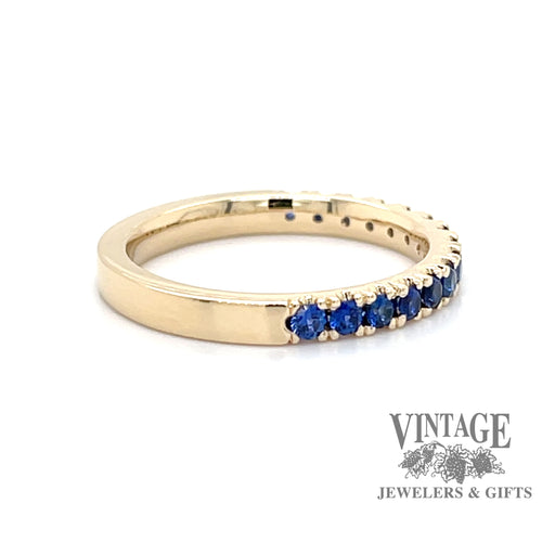 Blue sapphire 14ky gold castle pave ring stacker side