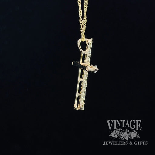 Byzantine style 14ky gold and diamond cross necklace side
