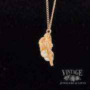 14k Tree and Pearl Pendant necklace side
