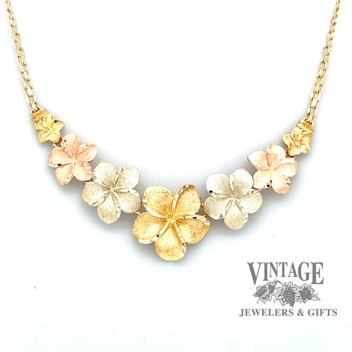 Flower tri color 14k gold necklace