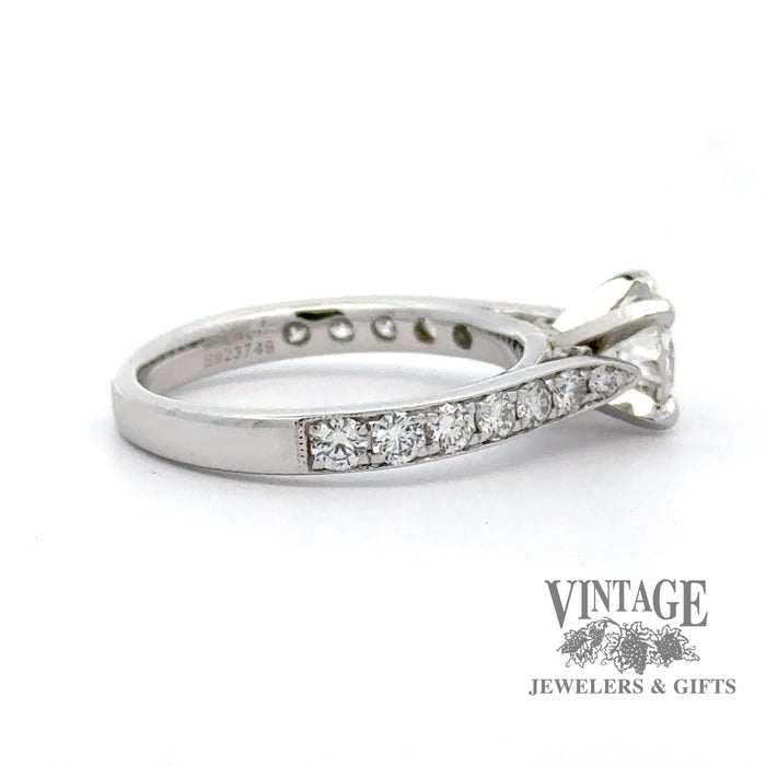14 karat white gold 1.4 ctw natural diamond estate engagement ring, side view