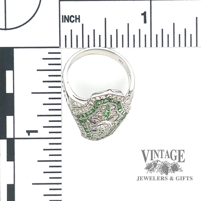 Vintage inspired diamond and tsavorite 14kw gold ring scale