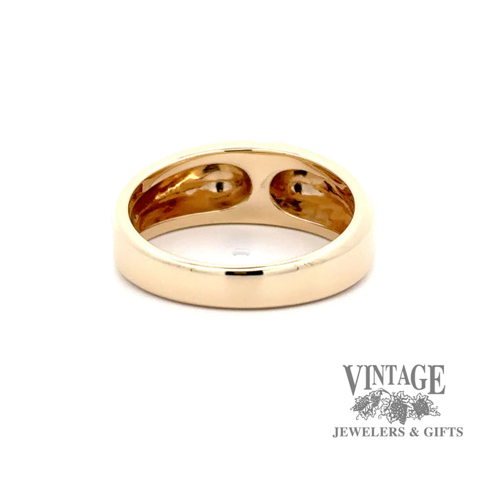 14 karat yellow gold .49ct emerald cut bar set diamond ring, underside