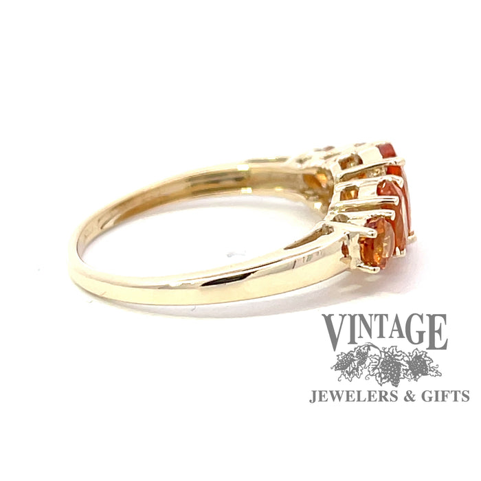 10 karat yellow gold 5-stone mandarin garnet ring, side