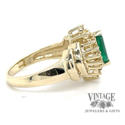 Marquise emerald and diamond 14ky gold ring side