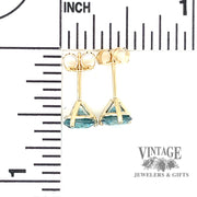 2.35 CTW 6 mm round natural blue zircon 14ky gold martini stud earrings scale