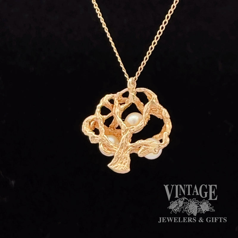 14k Tree and Pearl Pendant necklace back