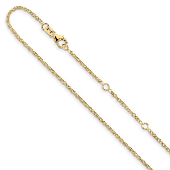 20" 1.5 mm Adjustable Loose Rope Chain 14k Gold Necklace