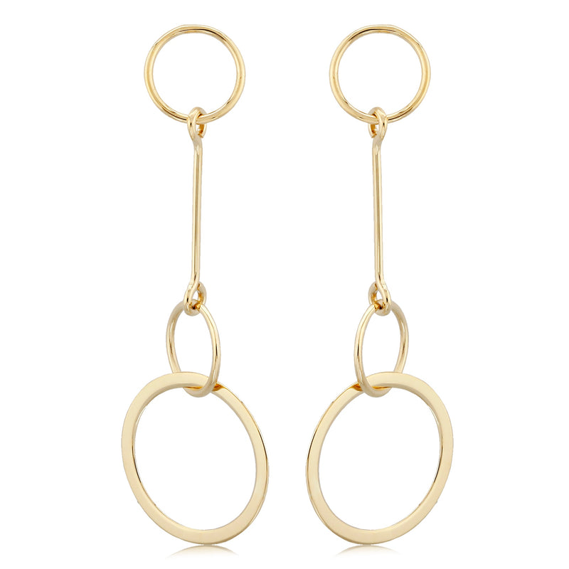 14 karat yellow gold hanging circles pierced drop earrings