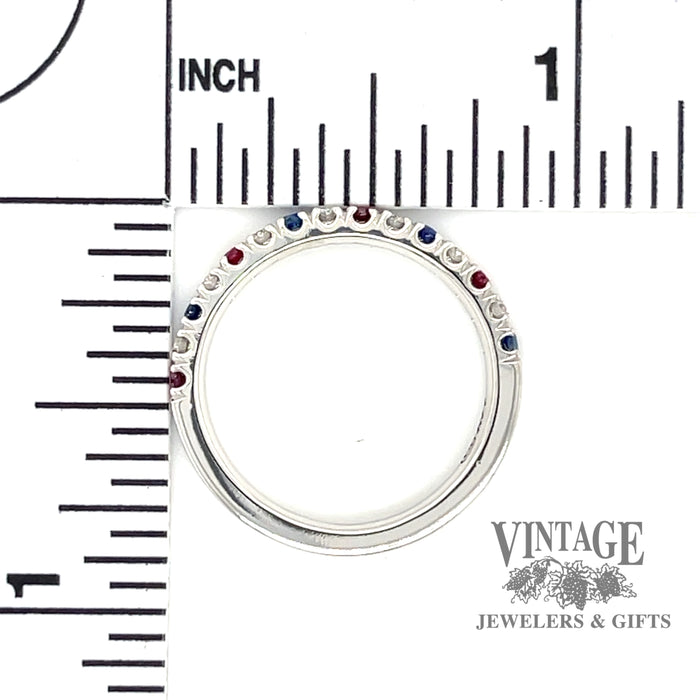 Red white and blue 14k white gold ring scale