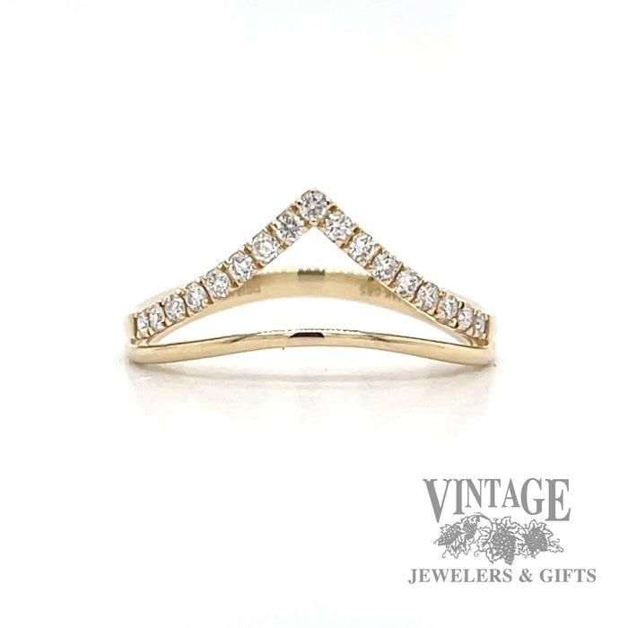 Chevron 14ky gold and diamond ring front