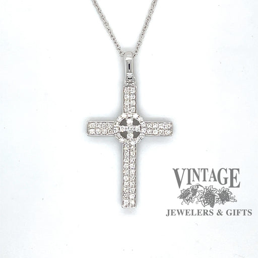 1/3 carat total weight natural diamond 14 karat white gold Celtic cross necklace