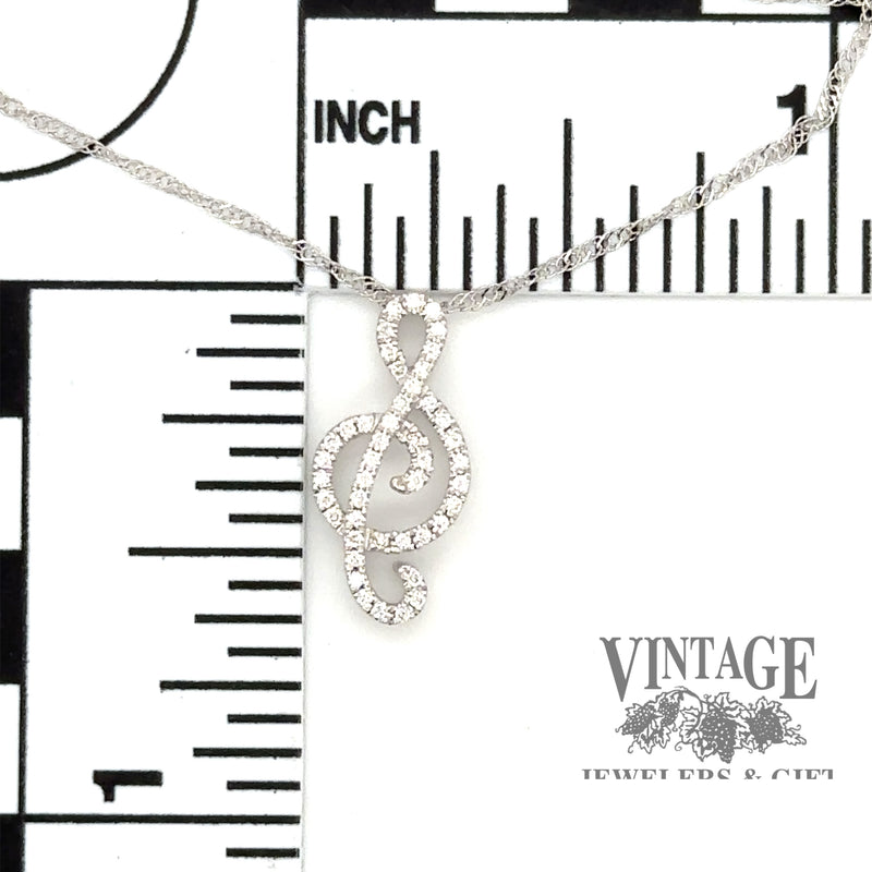 Music note 14 karat white gold and diamond necklace scale