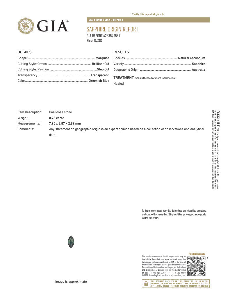 .73 Carat, Natural Teal Marquise Cut Australian Sapphire