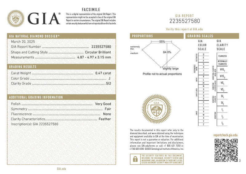 .47 carat Old European Cut, GIA, J Color, SI2 Clarity, Natural Diamond GIA Report